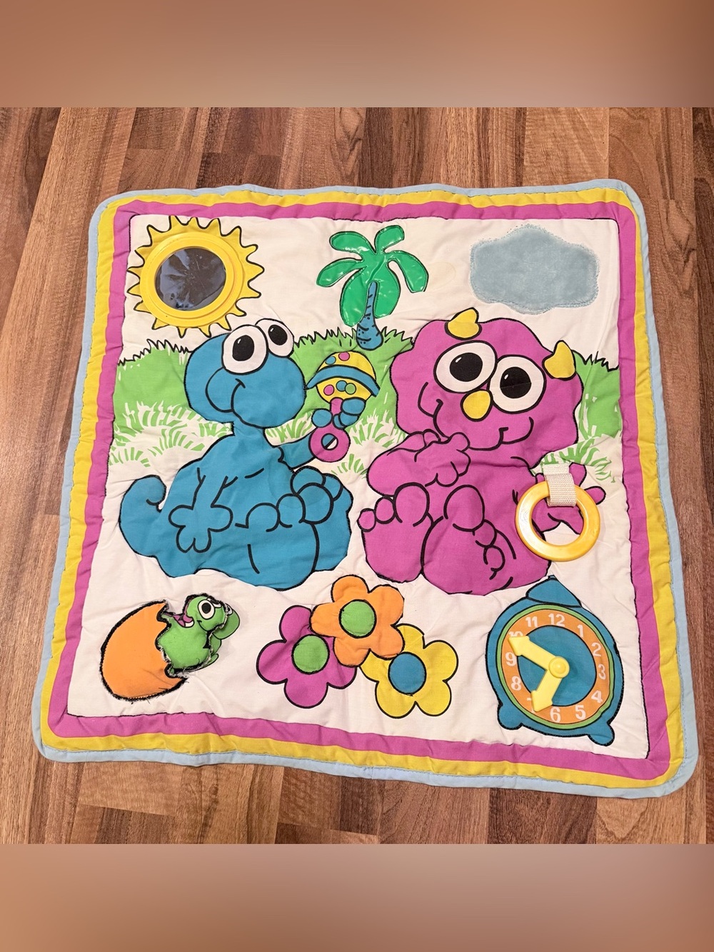 Vintage Colorful Neon Dinosaur Tropical Toy Baby Tummy Time Activity Play Mat